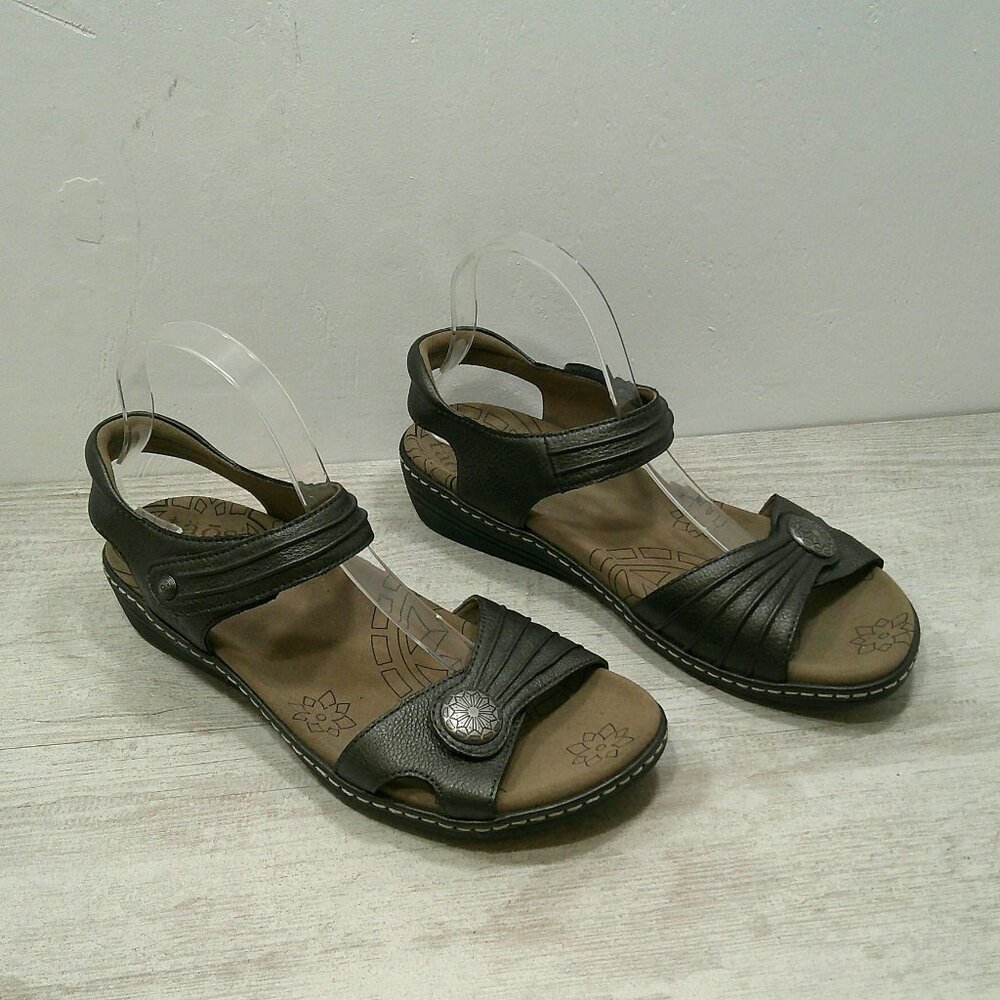 Taos Footwear Black Sandals Escape Pewter size 10